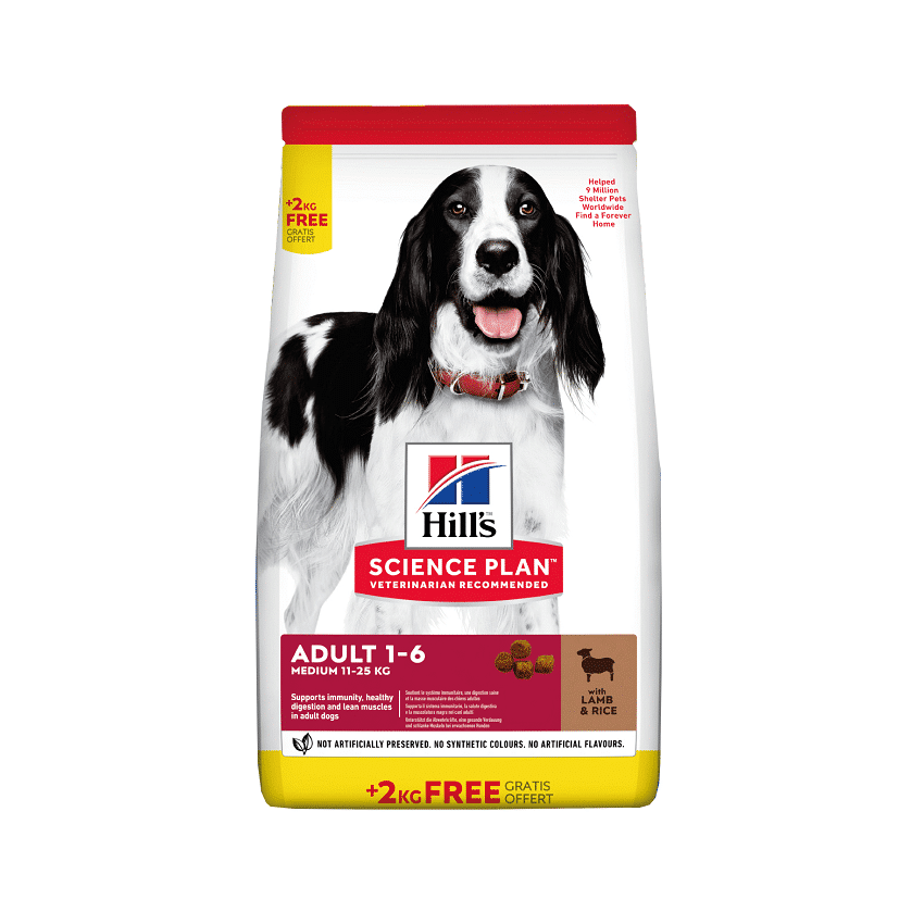 HILLS ADULT MEDIUM LAMB BONUS BAG +2Kg FREE 14Kg