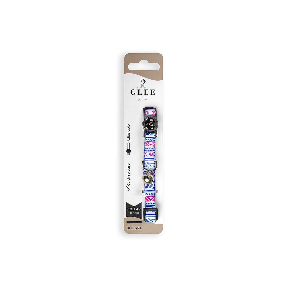 GLEE COLLARS WITH WEBBING TAPE, PLASTIC CLASP AND BELL, MULTICOLOR PATTERNS 10mm x 30cm