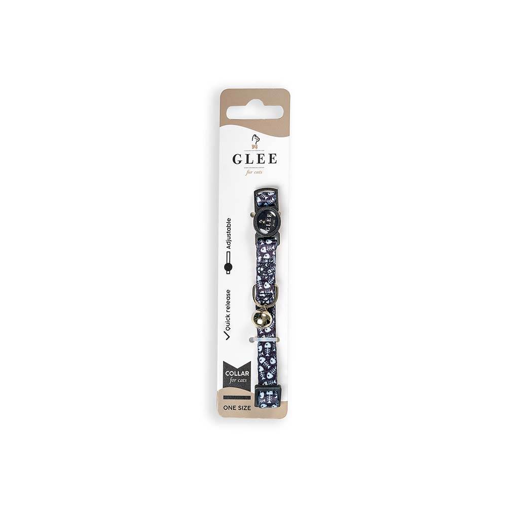 GLEE COLLARS WITH WEBBING TAPE, PLASTIC CLASP AND BELL, GREY FISHBONE 10mm x 30cm