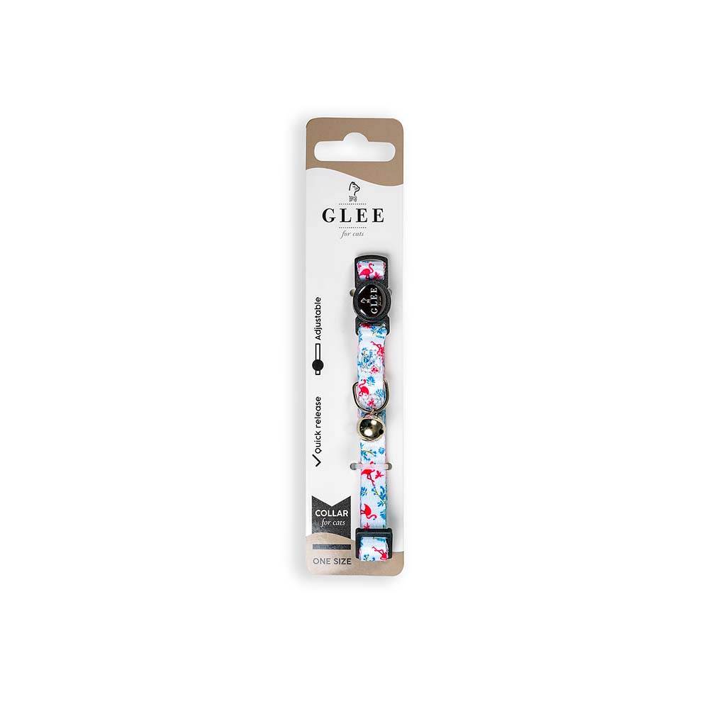 GLEE COLLARS WITH WEBBING TAPE, PLASTIC CLASP AND BELL, FLAMINGO 10mm x 30cm