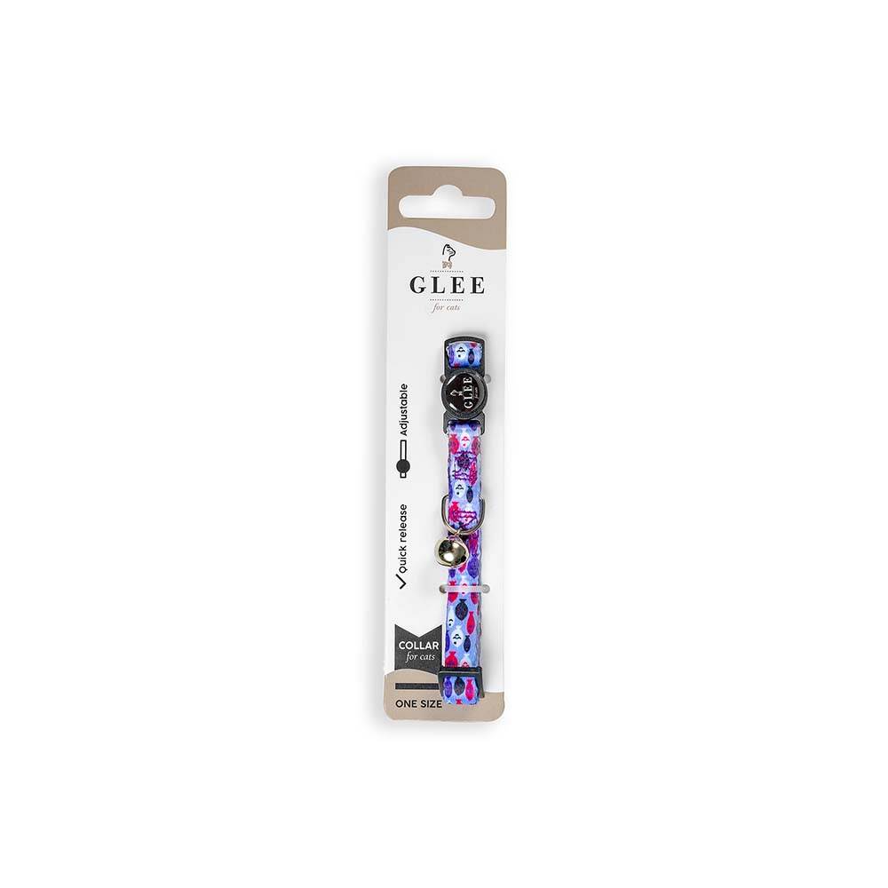 GLEE COLLARS WITH WEBBING TAPE, PLASTIC CLASP AND BELL, BLUE FISHES 10mm x 30cm