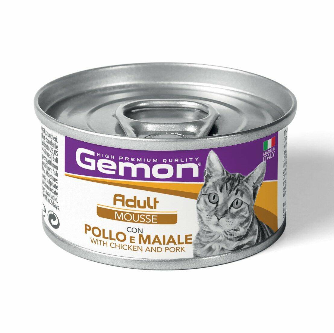 ADULT_PolloMaiale_85g_8009470301022.jpg GEMON CAT ADULT CHICKEN & PORK MOUSSE TINS 85g - Image 1