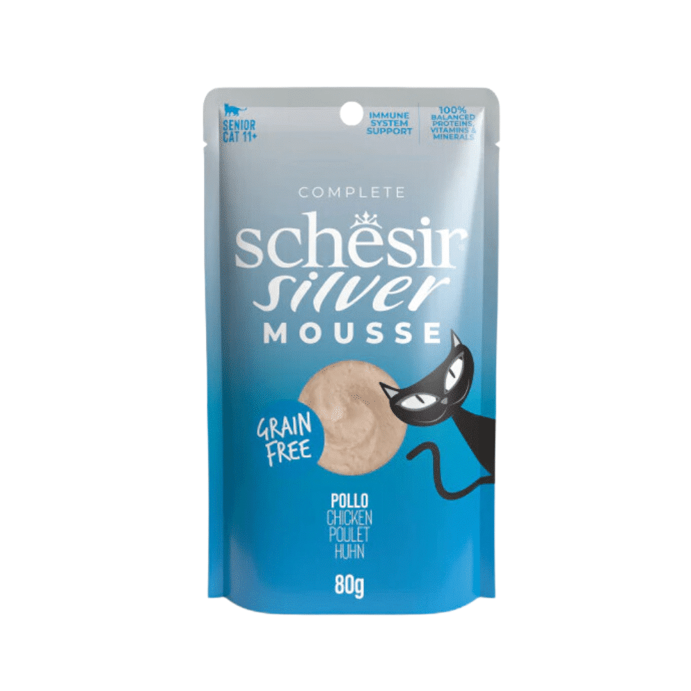 SCHESIR SILVER ELDERLY CAT, CHICKEN IN MOUSSE 80G IN POUCH