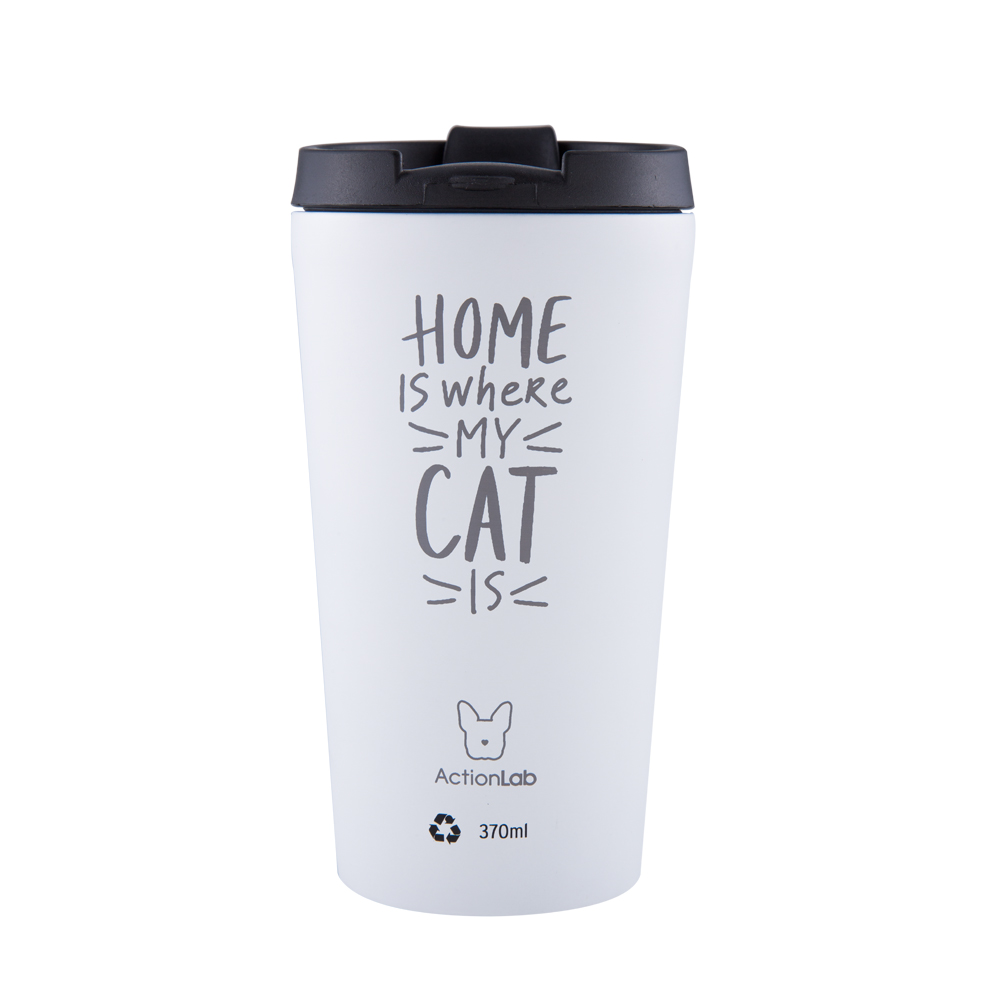 HOME IS WHERE MY CAT IS COFFEE THERMOS 370ML WHITE