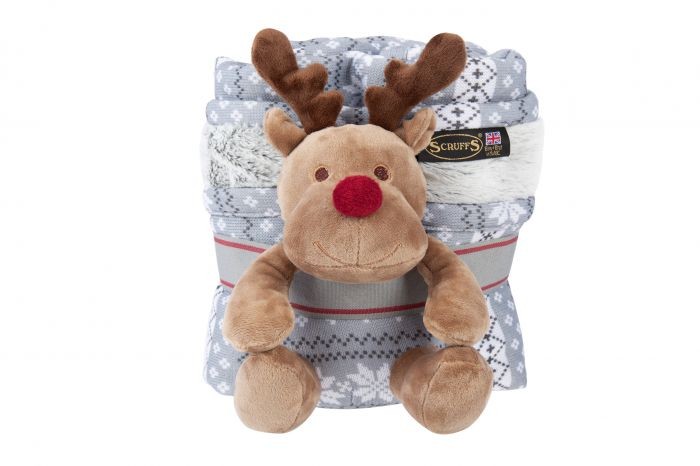 SCRUFFS - SANTA PAWS BLANKET & REINDEER SET GREY
