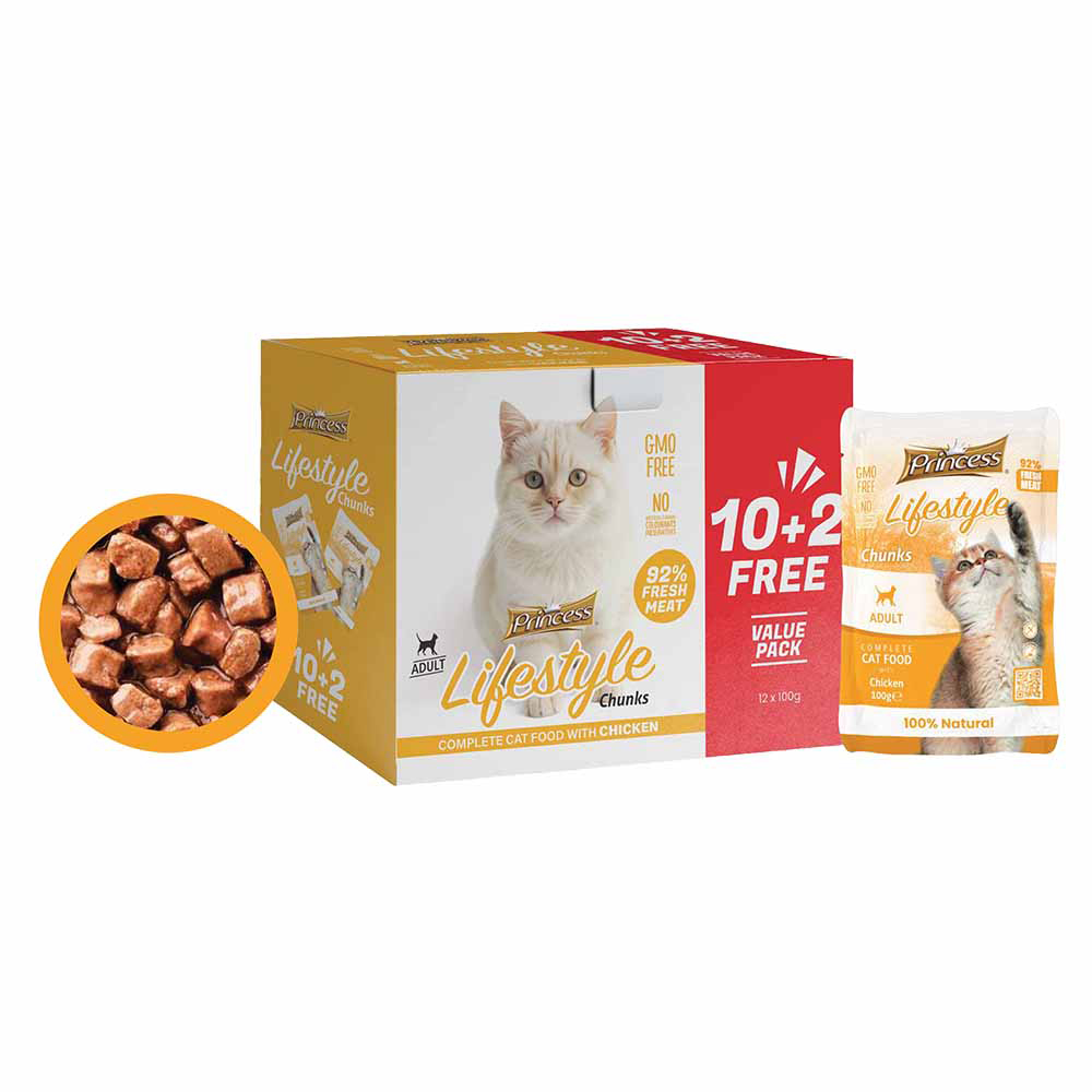 Princess Lifestyle Chunks Pouches – Chicken in Jelly 100g (12pcs | 10+2 Free)