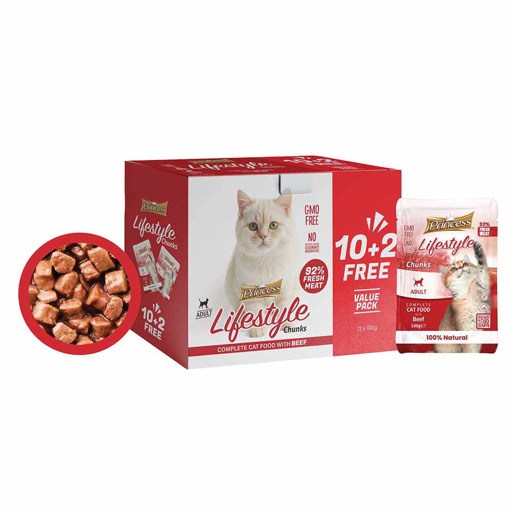Princess Lifestyle Chunks Pouches – Beef in Jelly 100g (12pcs | 10+2 Free)