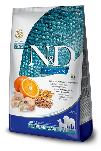 Farmina N&D Ocean Dog – Cod, Spelt, Oats & Orange Adult Medium & Maxi