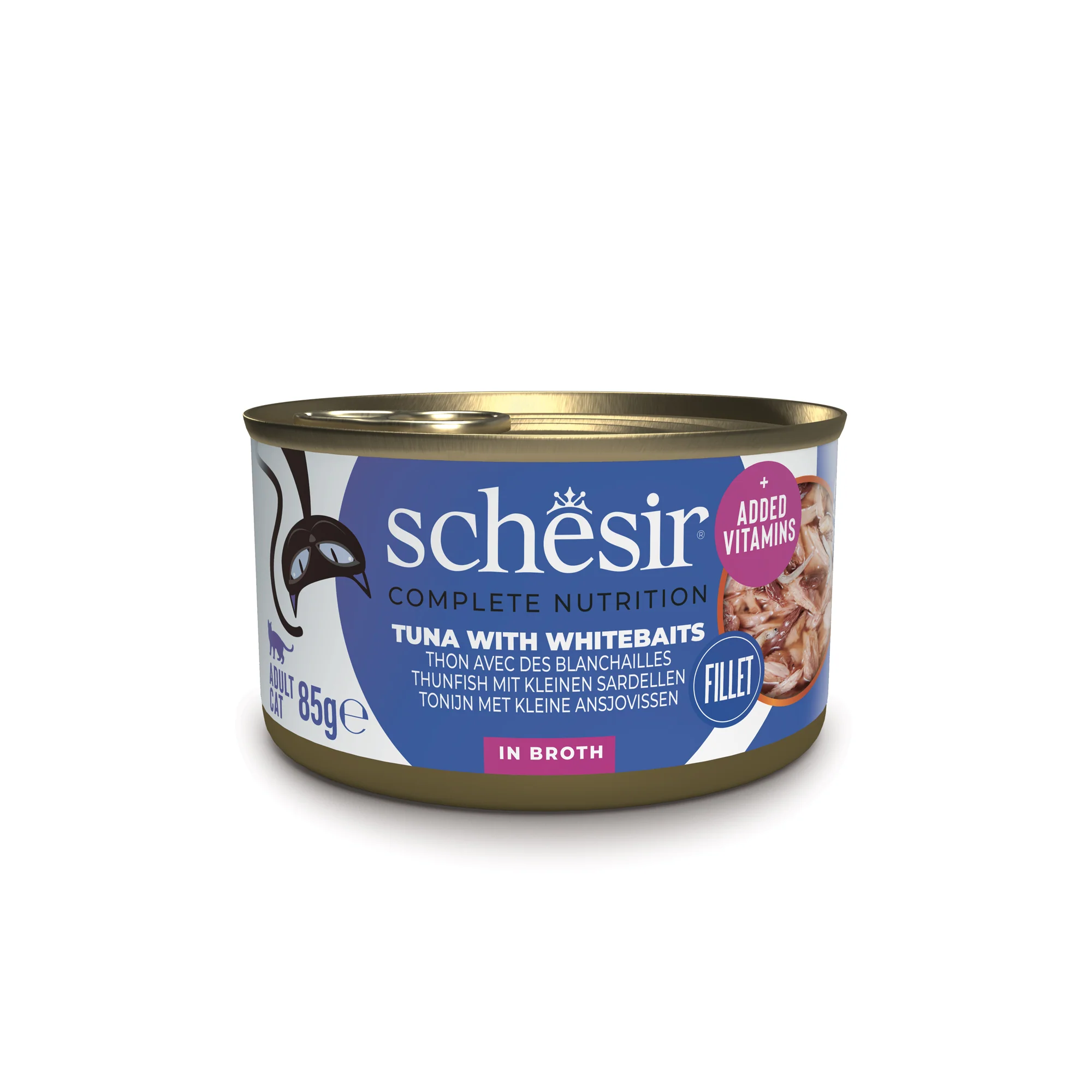 8005852750525_21153103_EN-FR-DE-NL-PT_MAIN.webp Schesir Tuna with Whitebaits in broth – 85 g can - Image 1