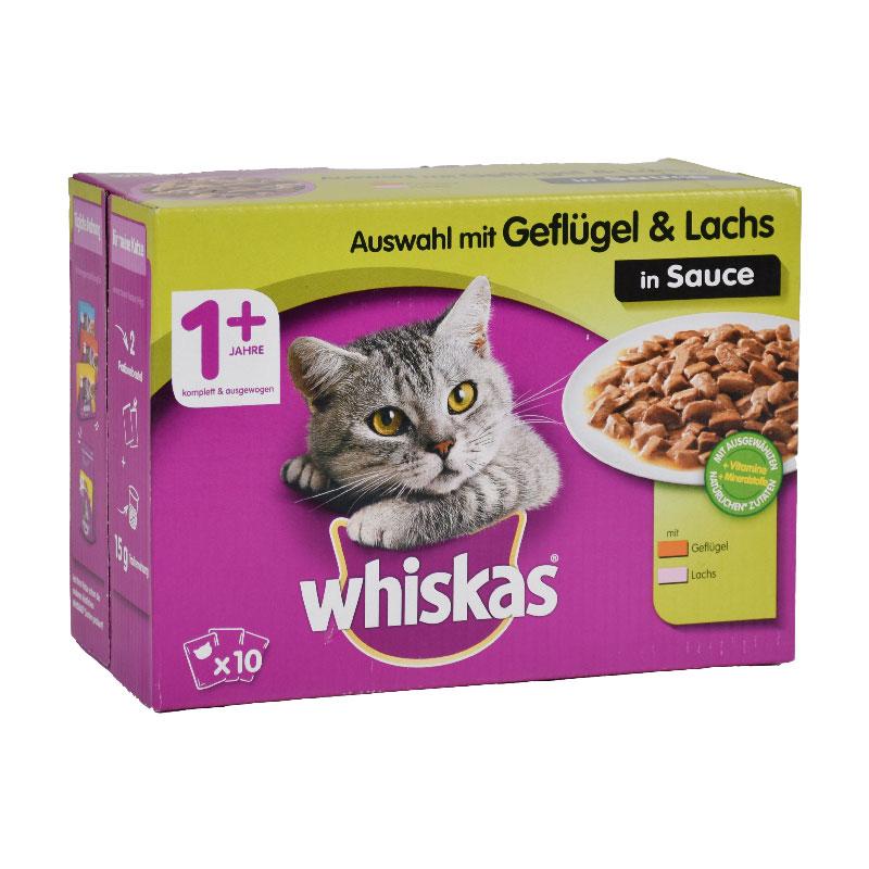 WHISKAS POUCHES POULTRY & SALMON IN SAUCE 10X100GR