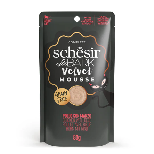 SCHESIR AFTER DARK CHICKEN WITH BEEF IN MOUSSE IN POUCH 80GR