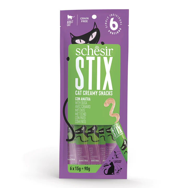 SCHESIR CAT STIX DUCKCREAM SACHET 6 X15GR