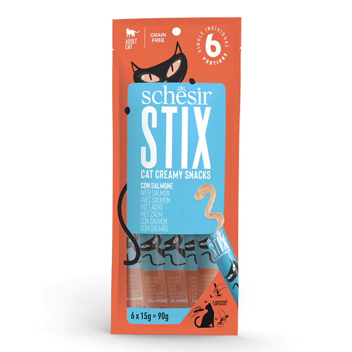 SCHESIR CAT STIX SALMON - CREAM SACHET 6 X15GR