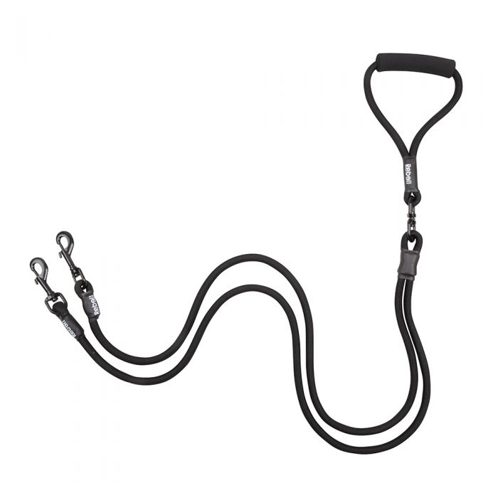 REBEL PETZ - DOUBLE DOG LEASH BLACK LARGE