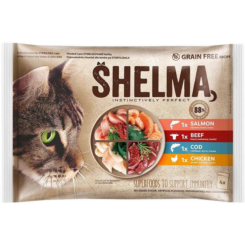 SHELMA CAT POUCHES 2 MEAT 2 FISH 4 X 85GR
