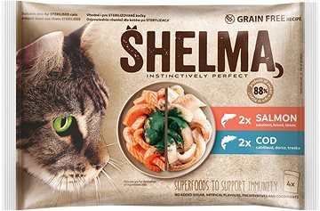 SHELMA CAT POUCHES 2 SALMON 2 COD 4 X 85GR