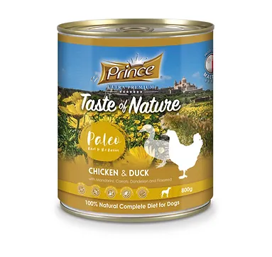 Prince Taste of Nature Paleo wet food Chicken & Duck with Mandarins, Carrots, Dandelion & Flaxseed