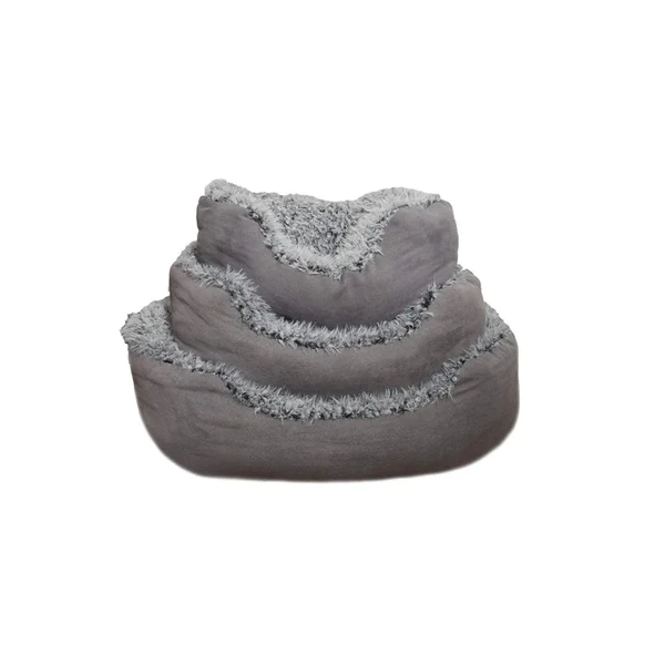 DOG BED GREY LION FAUX SUEDE OVAL