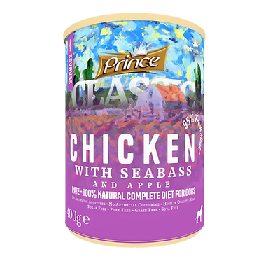 Prince Premium Classic Dog wet Seabass  with Chicken & Apples
