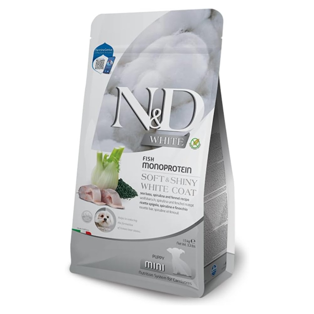 Farmina N&D White Coat Puppy Mini – Sea Bass, Spirulina & Fennel