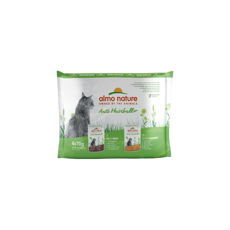 Almo Nature Multipack Anti-hairball- Beef & Chicken - 6x70g