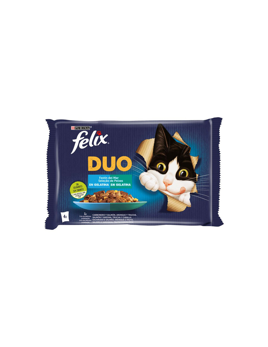 FELIX POUCHES DUO FISH SELECTION IN JELLY ( SALMON, TROUT,HERRING,COAT)4X85GR