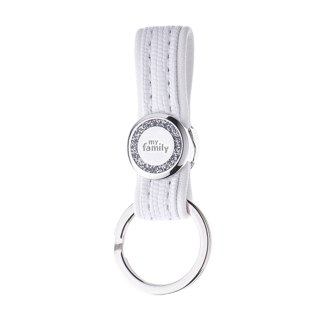 SAINT TROPEZ KEYRING WHITE LEATHERETTE WHITE BRONZE FINISHING