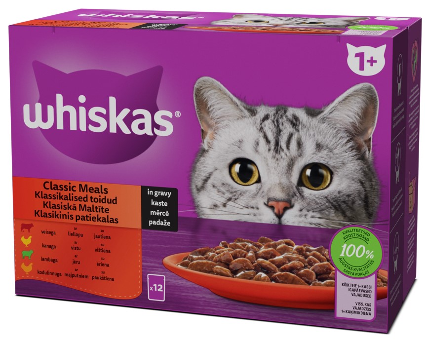 WHISKAS POUCHES ADULT MEAT IN GRAVY ( 12 x 85g)